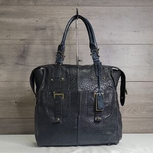 Gryson Black/Blue Pebble Leather Tote Bag